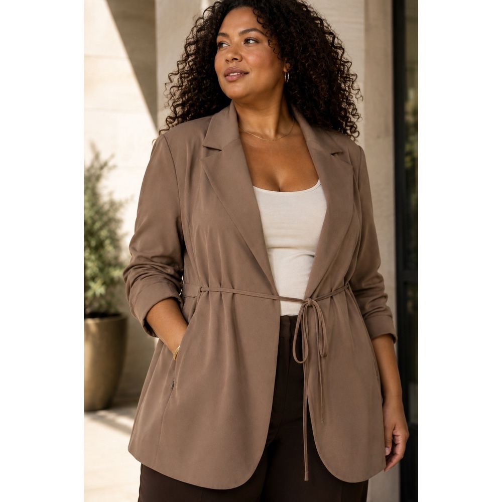 Athleta PrimaTwill Endless Blazer Stretch Cinched Waist Rustic Brown 22